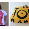 Plus size athlete wearing polka dot jersey and a Tour de France clutch purse made from a t-shirt